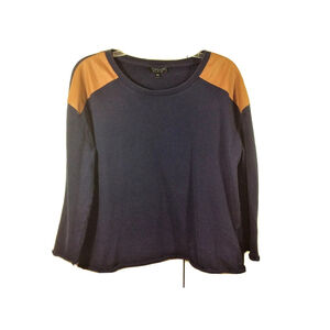 Topshop Navy Blue 3/4 Sleeve Elbow & Shoulder Patch Sweatshirt Women's Sz 10